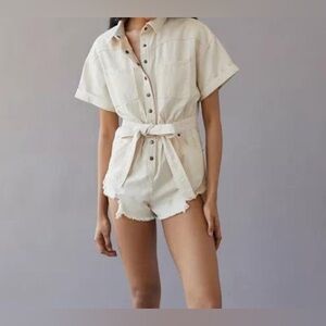 Urban Outfitters BDG Devon Romper Cotton Distressed Raw Hems Cream color size S